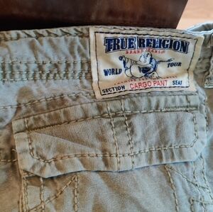 Men's Olive Green True Religion Cargo Pants, Size 38